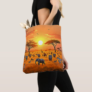 Tote Bag Art du coucher de soleil sur la savane africaine