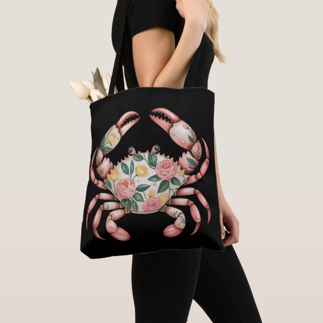 Tote Bag Art du crabe floral Design côtier (De près)