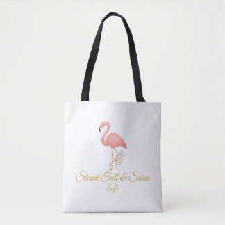 Tote Bag Art élégant de flamant rose avec citation pastel d