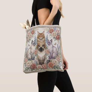 Tote Bag Art félin floral ornemental victorien vintage