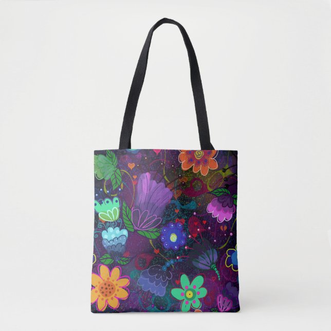 Tote Bag Art floral brillant et audacieux Boho (Devant)