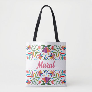 Tote Bag Art floral folklorique personnalisé Nom personnali