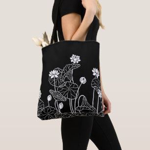 Tote Bag Art floral noir et blanc 