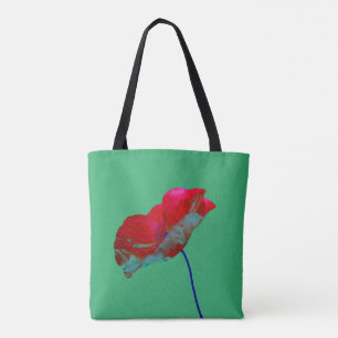 Tote Bag Art floral rouge et bleu sur papier vert
