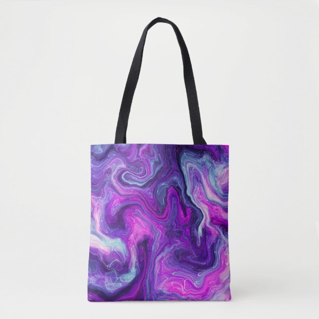 Tote Bag Art fluide en marbre rose, bleu, violet (Devant)
