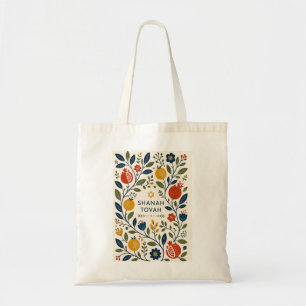 Tote Bag Art folklorique moderne Shana Tovah botanique