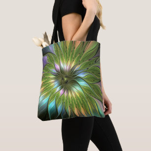 Tote Bag Art Fractal Fleur Imaginaire Coloré Lumineux