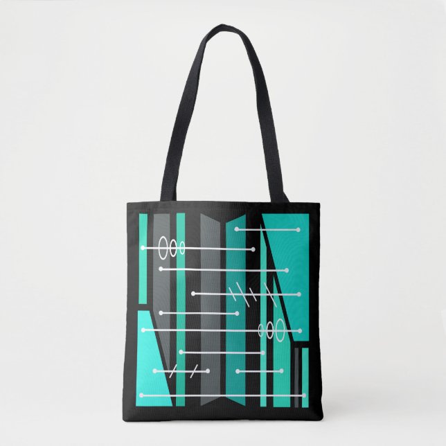 Tote Bag Art géométrique atomique Abstrait Turquoise noir (Devant)