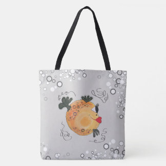 Tote Bag Art lunatique et adorable de poissons dans Teal