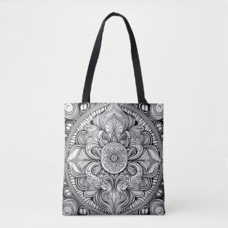 Tote Bag Art mandala noir et blanc complexe