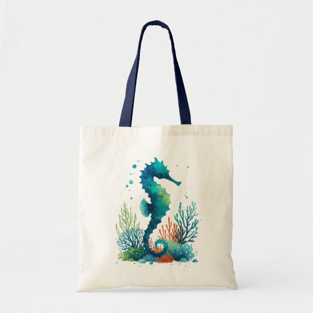 Tote Bag art marin/de plage/côtier hippique (Devant)