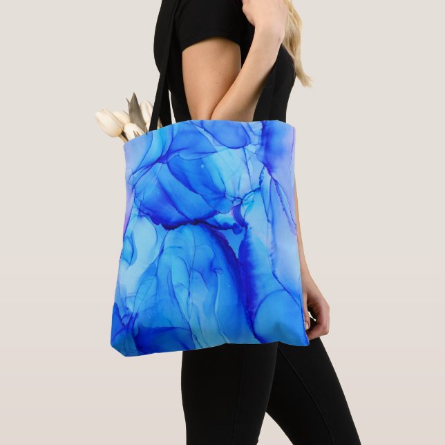 Tote Bag Art moderne de l'encre bleue et violette Abstraite (De près)