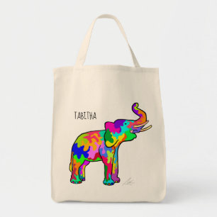 Tote Bag Art Moderne Peint À La Main Par Des Éléphants C