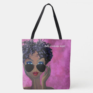 Tote Bag Art noir de sororité rose