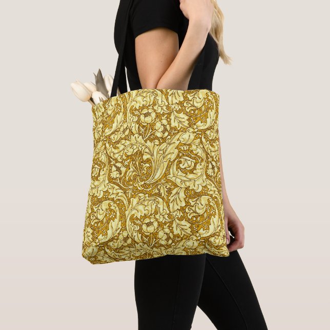 Tote Bag Art Nouveau Acanthus Feuilles & Fleurs, Mustard Go (De près)