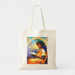 Tote Bag Art Nouveau Africain Américaine fille lire un livr