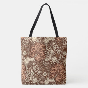 Tote Bag Art Nouveau Fleur d'algues, Brown et beige