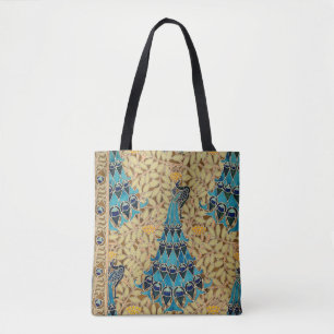 Tote Bag Art nouveau paon textile déco verneuil bleu