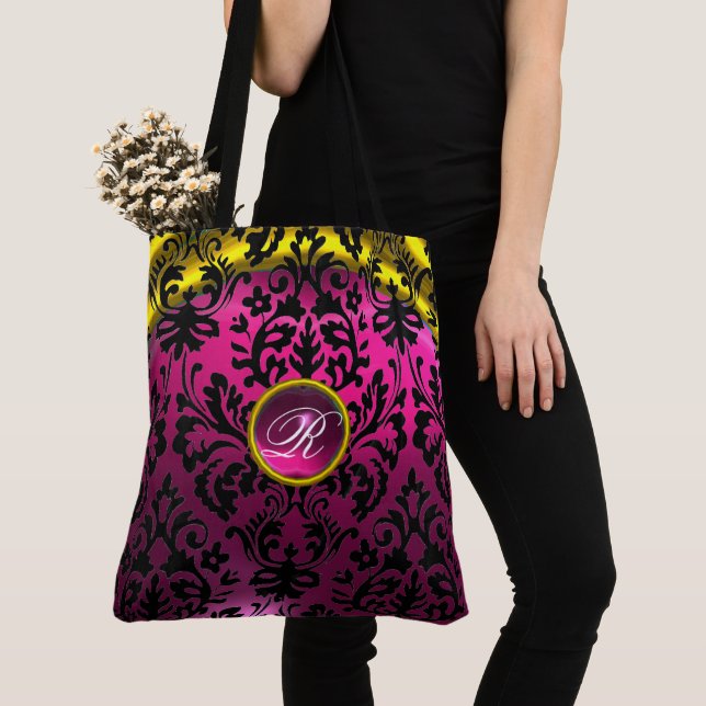 TOTE BAG ART NOUVEAU ROSE NOIR OR DOMMASQUE MONOGRAM (De près)