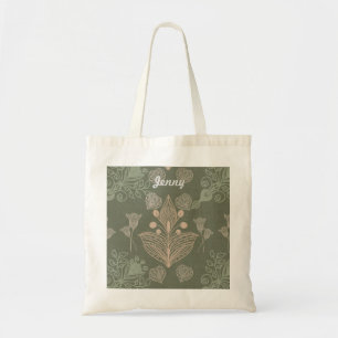 Tote Bag Art Nouveau Vert Floral Personnalisé