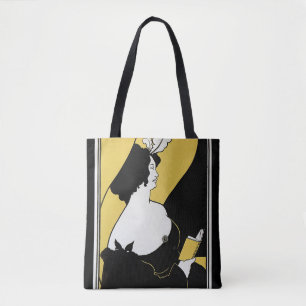 Tote Bag Art Nouveau vintage, Lecture d'un livre jaune