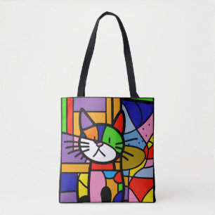 Tote Bag Art Pop Design de chat Vibrant et Coulourd