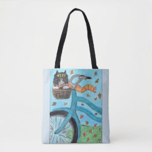Tote Bag Art populaire Bicycle Chat unique peinture amusant