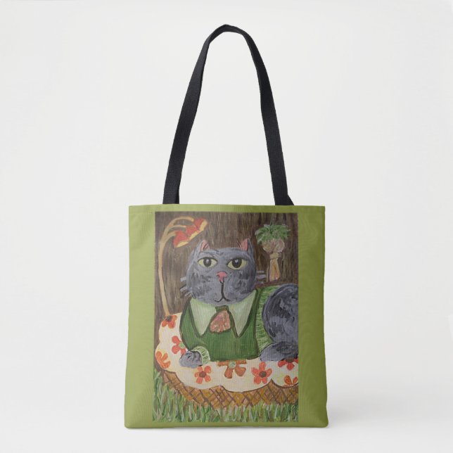 Tote Bag Art populaire de chat rétro super (Devant)