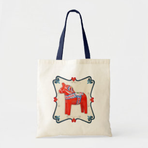 Tote Bag Art populaire de cheval de Dala de Suédois encadré