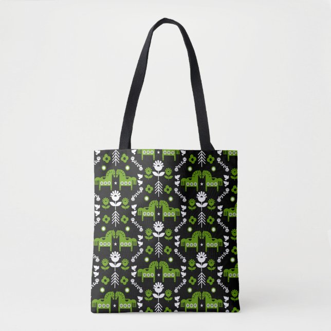 Tote Bag Art populaire de cheval scandinave (Devant)