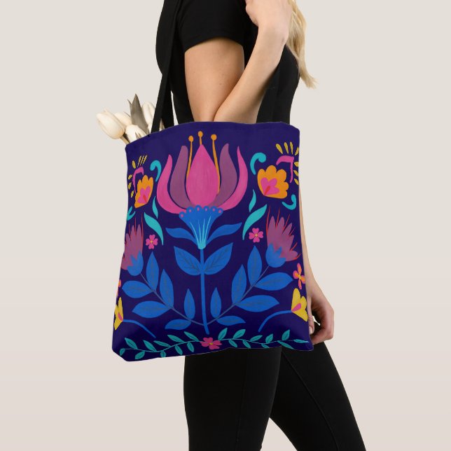 Tote Bag Art populaire mexicain coloré Floral (De près)