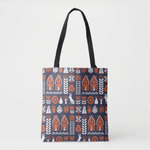 Tote Bag Art populaire scandinave sans couture motif vintag