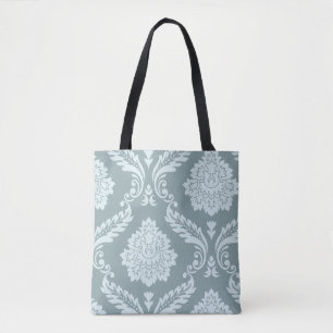 Tote Bag Art Rococo Damassé I Bleu Canard + Turquoise