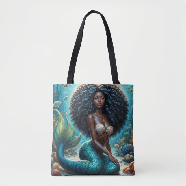 Tote Bag Art sous-marin de la sirène noire (Devant)