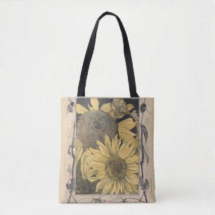 Tote Bag art vintage de tournesol, conception florale