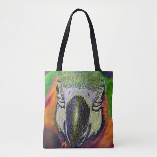 Tote Bag Art Visage Parrographique En Macao Bleu Et Or (Devant)