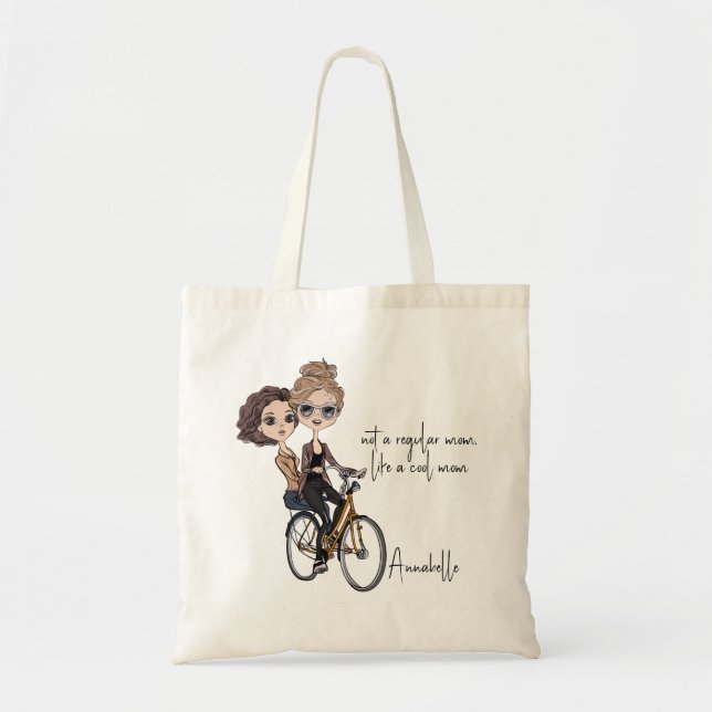Tote Bag Artsy Maman/Fille à vélo Dessin "Maman Cool" (Devant)