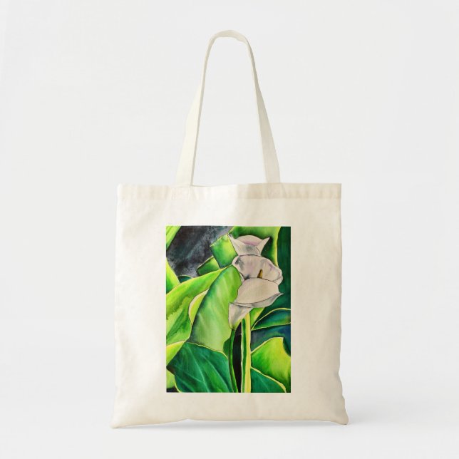 Tote Bag Arum blanc Lily aquarelle tropicale florale (Devant)