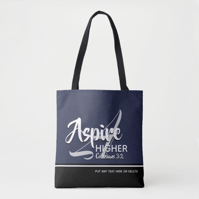Tote Bag ASPIRE HAUT Inspirational Christian NAVY (Devant)