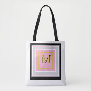 Tote Bag Assez Moderne Rose, Noir, Gris & Blanc Monogramme 