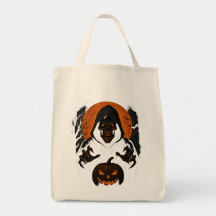 Tote Bag Assistant Halloween effrayant - Crâne à capuchon D