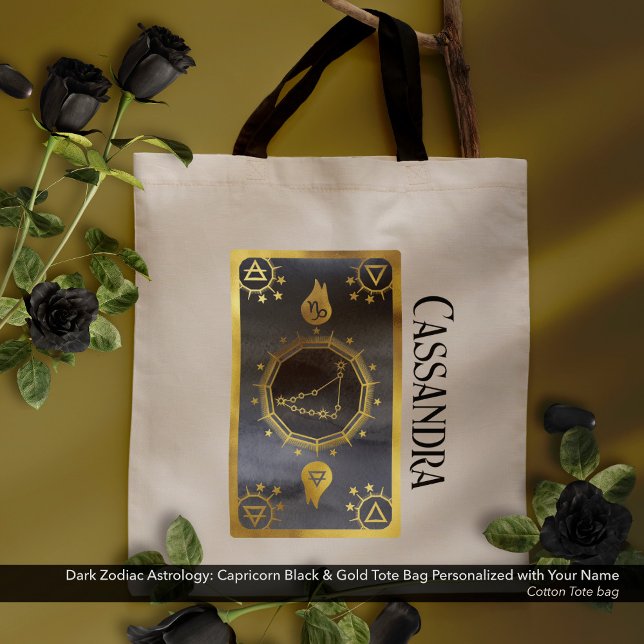 Tote Bag Astrologie Zodiaque foncée : Capricorne Noir Nom O (Dark Zodiac Astrology: Capricorn Black Gold Name Tote Bag)