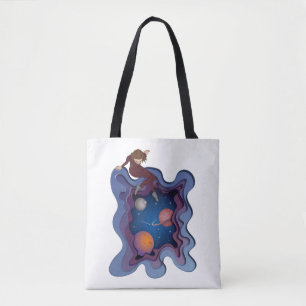 Tote Bag Astronaut Girl Space Gazing