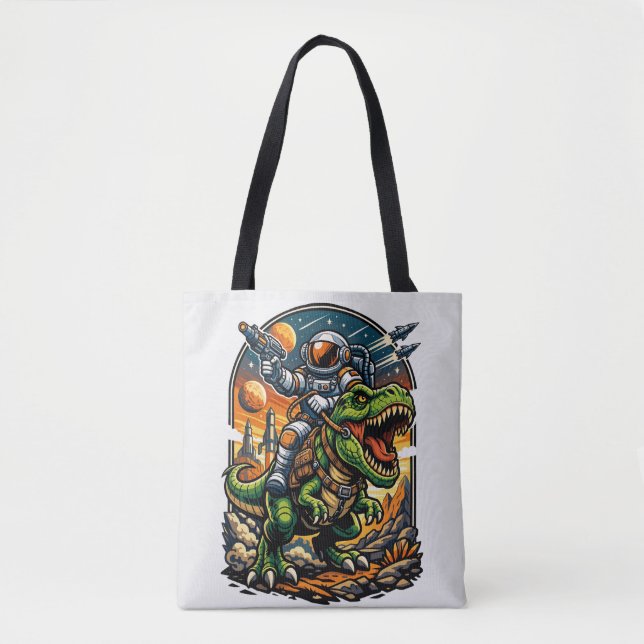 Tote Bag Astronaut Riding a T-Rex – Epic Space Dinosaur (Devant)