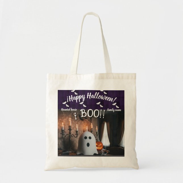 Tote Bag astuce ou régal, nom, halloween personnalisé, boo  (Devant)
