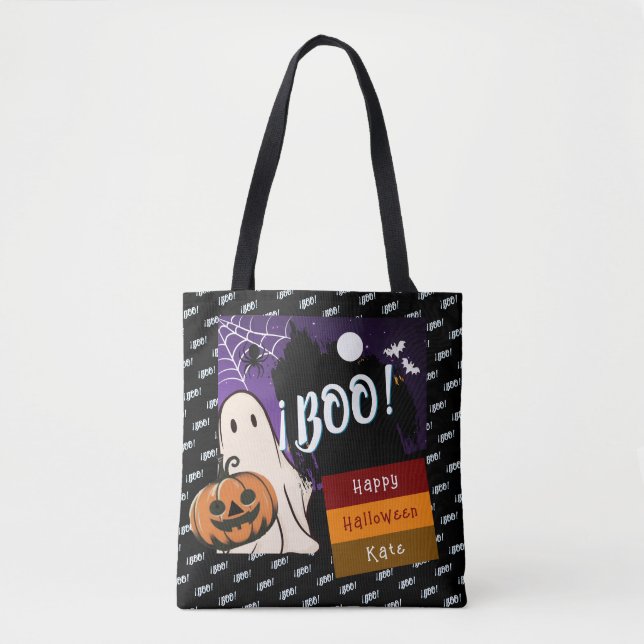 Tote Bag astuce ou traitement, nom persolescent halloween r (Devant)