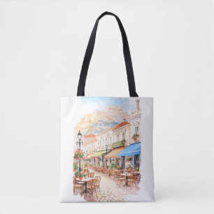 Tote Bag Athènes charmant Grèce Rue Aquarelle