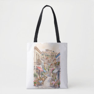 Tote Bag Athènes charmant Grèce Rue Aquarelle