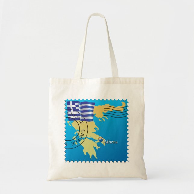 Tote Bag Athènes Grèce Horloge grecque Drapeau et carte (Devant)