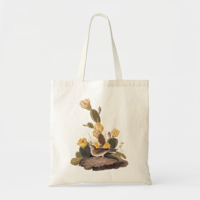 Tote Bag Audubon Vesper Sparrow et Prickly Pear Cactus (Devant)